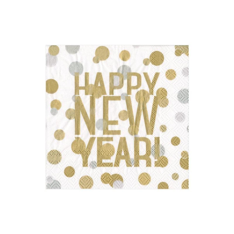 Caspari Confetti Happy New Year Paper Cocktail Napkins in White - 20 Per Package - Image 2